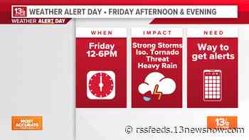 Weather Alert Day issued Friday afternoon for the threat of heavy rain and possible isolated tornadoes