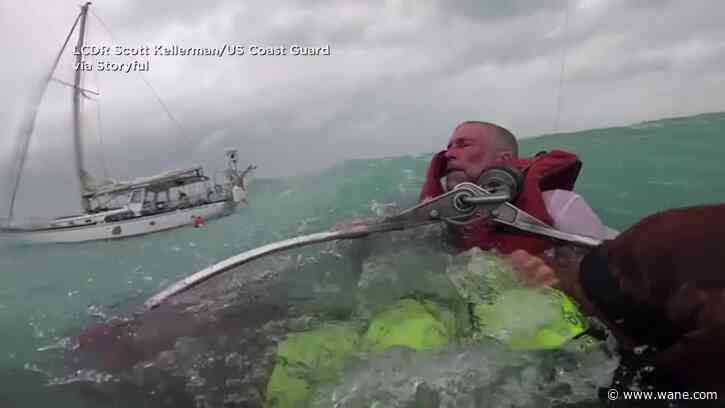 Watch: Man and dog rescued in high seas during hurricane