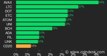 CoinDesk 20 Performance Update: AVAX Gains 3.6% as Index Rallies