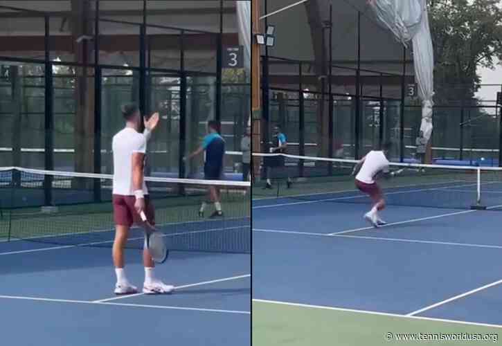 WATCH: Novak Djokovic trains with knee protection