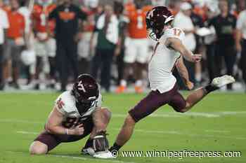 From way downtown! Twice! Virginia Tech, Miami kickers close 1st half with a field goal display