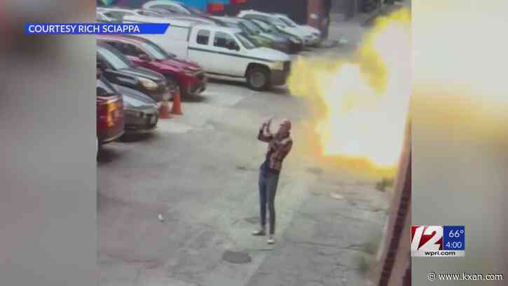 Video: Manhole cover thrown into air by underground fire