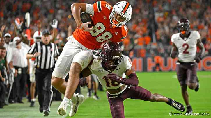 University of Miami beats Virginia Tech 38-34 to stay undefeated after Hail Mary TD overturned