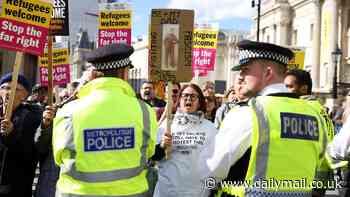 'Unite the right' protesters are massively outnumbered by counter-demonstrators when they turn up for event in London's Trafalgar Square