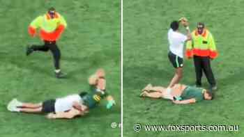 South African pitch invader knocked out cold in brutal hit