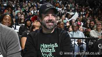 Jason Sudeikis wears Kamala Harris-Tim Walz sweater as he sits courtside at New York Liberty WNBA Playoff game