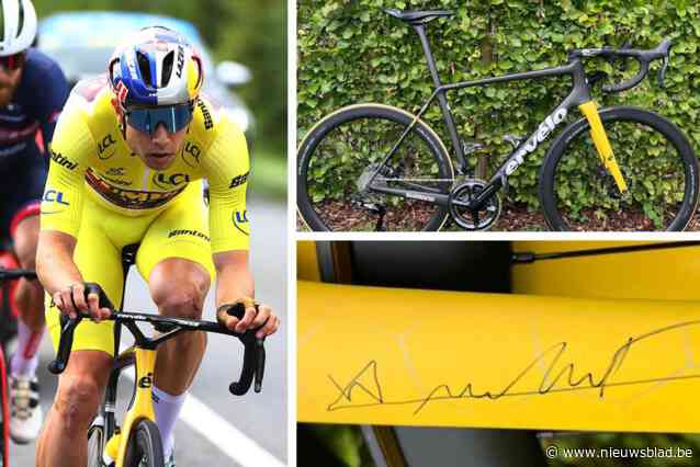 Eenmaal, andermaal, verkocht! Fiets waarmee Wout van Aert tijdens de Tour in het geel reed en de groene trui won, geveild voor duizelingwekkend bedrag