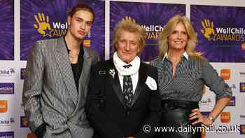 Sir Rod Stewart, 79, and leather-clad wife Penny Lancaster, 53, join son Alistair, 18, at WellChild Awards - after shutting down marriage 'rift' rumours