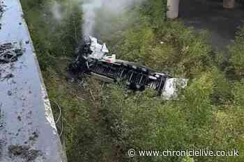 Major incident as lorry plunges off M6 viaduct causing massive disruption and biodiesel spill