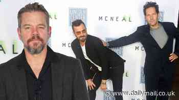 Matt Damon, Paul Rudd, and Justin Theroux goof around at Broadway opening of McNeal in NYC