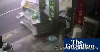 Storm blows away store equipment in Taiwan as Typhoon Krathon hits – video