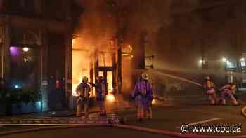 Major fire burning on Notre-Dame Street in Old Montreal