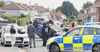 Car flips onto roof in crash near Bristol hospital