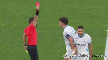 Neal Maupay is sent off after picking up two yellow cards in THREE MINUTES in Marseille's clash with Angers