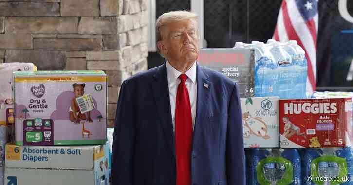 Trump surrounded by toilet paper and diapers while touting Hurricane Helene relief