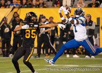 Oliveira leads Winnipeg Blue Bombers to 31-10 road win over Ticats