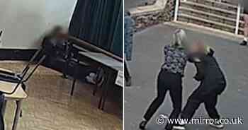 Moment girl hides behind curtain before 'stabbing teachers and student' caught on CCTV