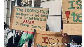 Outrage as Palestinian demonstrators mass in London with some proudly wielding anti-Semitic placards