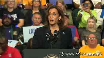 Awkward moment Kamala Harris gets stuck stuttering same phrase when her teleprompter appears to glitch at Michigan rally