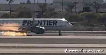 Video shows fire coming from Frontier flight after landing in Las Vegas