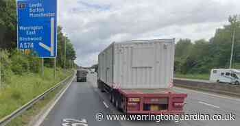 Lane closed on M62 in Warrington due to overrunning roadworks