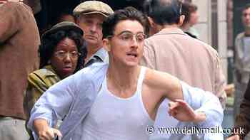 Timothee Chalamet makes a mad dash on the streets of New York City while filming the movie Marty Supreme