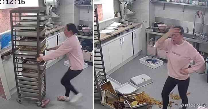 Baker ruins day of work when her Crocs get caught in cake trolley