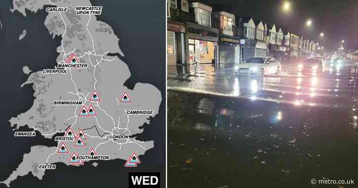 Map shows where 20 flood warnings are in place across UK