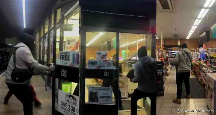 A vicious flash mob robbed an Anaheim 7-Eleven store and assaulted a store clerk