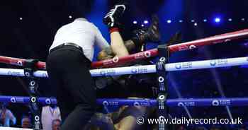 Watch as two boxers tumble out of the ring to end bizarre light-heavyweight dust-up prematurely