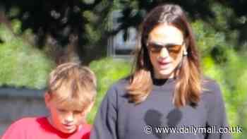 Jennifer Garner keeps it sporty for casual stroll with her son Samuel and their dog in Los Angeles