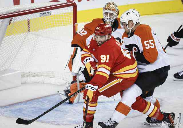 Huberdeau scores twice, Wolf has 37 saves in Flames’ 6-3 win over Flyers