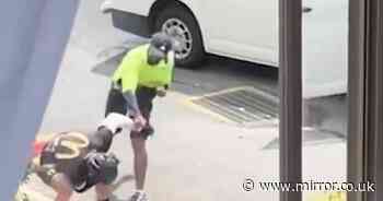 Moment lycra-wearing cyclist brawls with delivery driver after claiming he got 'cut off'