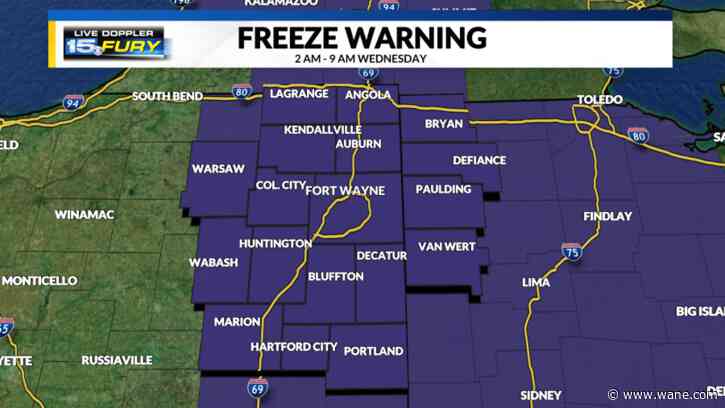 Afternoon sunshine with Freeze Warning early Wednesday