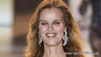 Eva Herzigova, 51, wows in a push up black bra and a sheer lace dress as she walks in the Victoria's Secret Fashion Show - 30 years after legendary 'Hello Boys' Wonderbra advert