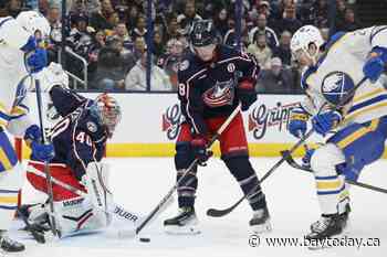 Tarasov stops 20 shots and Blue Jackets use balanced scoring in a 6-4 victory over the Sabres