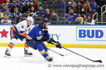 Hofer makes 34 saves, assists on Neighbours’ OT goal in Blues’ 1-0 victory over Islanders