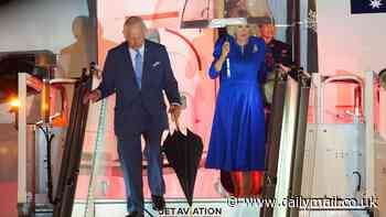 Royals Down Under! King Charles and Queen Camilla arrive to wet welcome in Sydney as historic Australia tour gets underway - after snub by state leaders