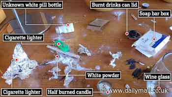 Liam Payne's chaotic hotel room: Burned tin foil, white powder, a lighter and a charred drinks can lid were scattered among clothing, wine glasses and bar of soap