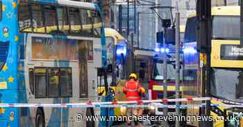 Piccadilly Gardens crash: Four people injured after head-on collision involving tram and bus