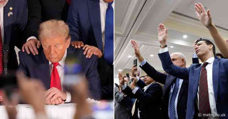 Trump joins prayer for ‘holy and warrior angels’ to help ‘make America Godly again’