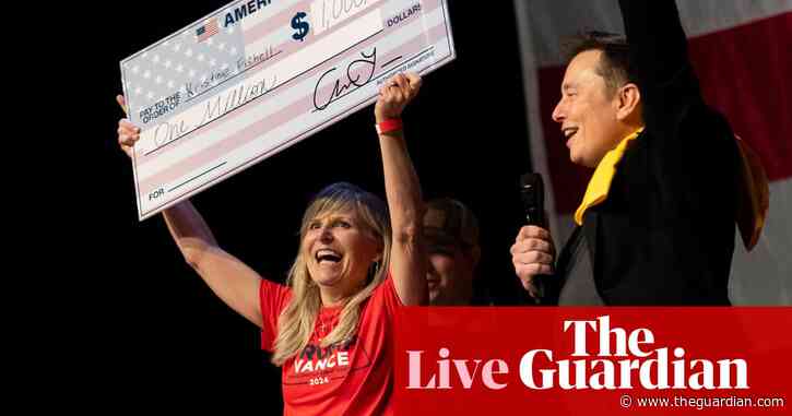 Justice department reportedly warns Elon Musk’s Pac against paying people to vote – live