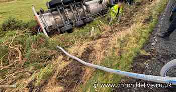 Northumberland road expected to be closed for several hours after lorry overturns