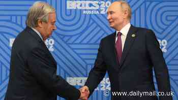 Moment UN chief lowers his head in fawning bow to Vladimir Putin - prompting Zelensky to cancel visit by Antonio Guterres to Ukraine