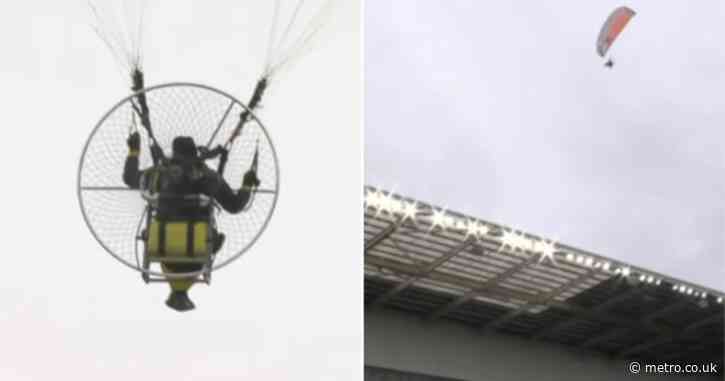 Championship match put on hold as mystery individual is spotted flying over stadium