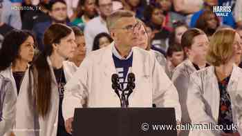 Awkward moment dozens of doctors on stage at Kamala Harris Houston rally appear confused as supporter suffers medical emergency