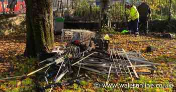 Aftermath of fire in drug paraphernalia among homeless tents that caused explosion