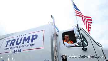 Trump trolls Harris and Biden by riding a GARBAGE TRUCK to his Wisconsin rally