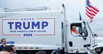 Donald Trump mocks Joe Biden by riding a rubbish truck to his Wisconsin rally