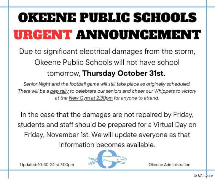 Okeene Public Schools announce Thursday school closure due to damage from storms